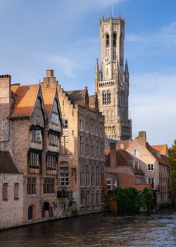 Historic buildings along the canals of Bruges, Belgium