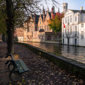 Early morning mood an the channels of Bruges, Belgium