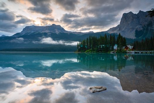 Daybreak at the beautiful Emerald Lake, Yoho National Park, British Columbia, Canada