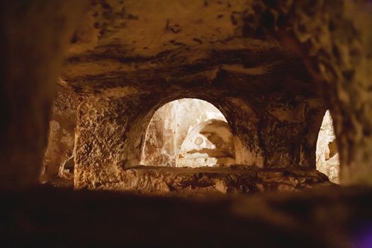 Ancient christian cemetery catacombs of Saint Paul. Famous historical landmark in Rabat, Malta.