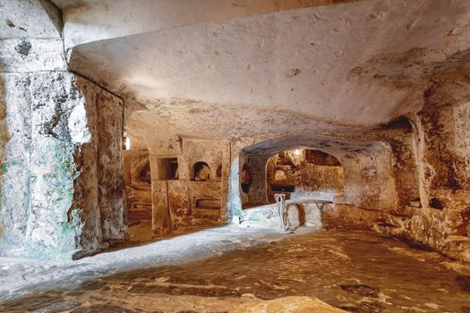 Ancient christian cemetery catacombs of Saint Paul. Famous historical landmark in Rabat, Malta.