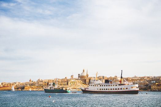 St.Paul cathedral and other historical buildings.Sunset panorama view of Valletta, Malta.