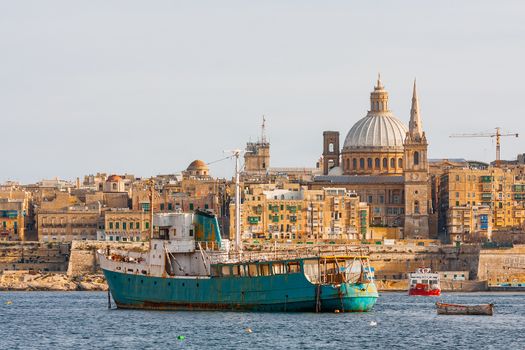 St.Paul cathedral and other historical buildings.Sunset panorama view of Valletta, Malta.