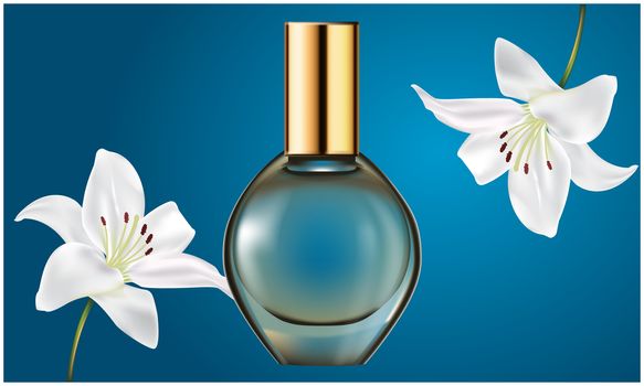 mock up illustration of female perfume from flower extract on abstract background