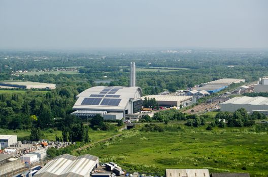 View from a plane of the Colnbrook Incinerator, Berkshire.  Expansion of Heathrow Airport might mean the incinerator is demolished.  