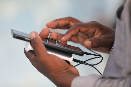 Male Model hands with cell phone