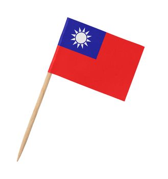 Small paper flag of Taiwan on wooden stick, isolated on white