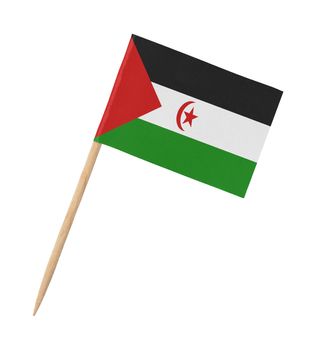 Small paper flag of Western Sahara on wooden stick, isolated on white