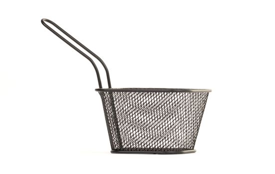 Small wire frying basket isolated on white background