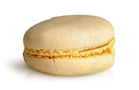 One yellow macaroon front view on white background