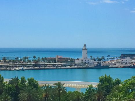 Aerial view of the Port of Malaga, the capital city of Andalucia region in Spain in summer