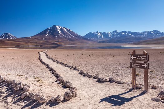 Lagunas Altiplanicas, Miscanti y Miniques, amazing view at Atacama Desert. Chile, South America.