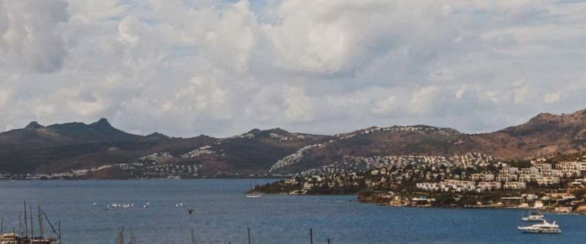 Mediterranean coast and cloudy sky, beautiful panoramic sea view and coastal nature scene