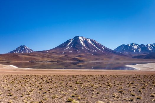 Lagunas Altiplanicas, Miscanti y Miniques, amazing view at Atacama Desert. Chile, South America.