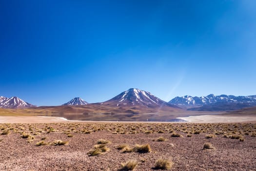 Lagunas Altiplanicas, Miscanti y Miniques, amazing view at Atacama Desert. Chile, South America.