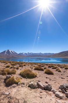 Lagunas Altiplanicas, Miscanti y Miniques, amazing view at Atacama Desert. Chile, South America.