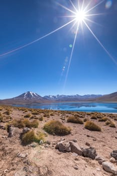 Lagunas Altiplanicas, Miscanti y Miniques, amazing view at Atacama Desert. Chile, South America.