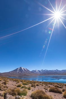 Lagunas Altiplanicas, Miscanti y Miniques, amazing view at Atacama Desert. Chile, South America.