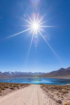 Lagunas Altiplanicas, Miscanti y Miniques, amazing view at Atacama Desert. Chile, South America.