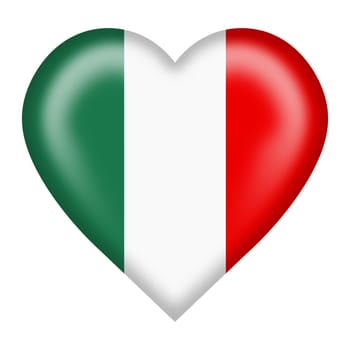 An Italy flag heart button isolated on white with clipping path