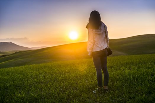 beautiful panorama of sunset in the Tuscany Hills.