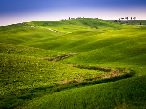 beautiful panorama of sunset in the Tuscany Hills.