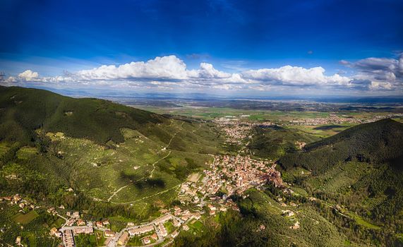 beautiful panorama of Buti in Tuscany, shot taken by drone.