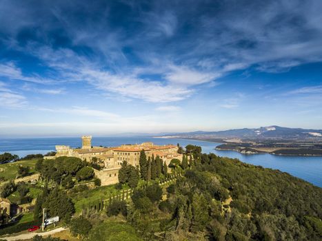 Tuscany, Populonia coastline, view from a drone.