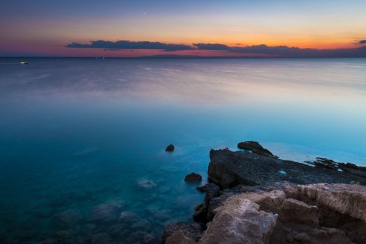 Puglia, Taranto coastline, picture take during blue hour.