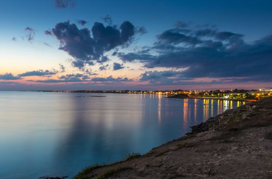Puglia, Taranto coastline, picture take during blue hour.