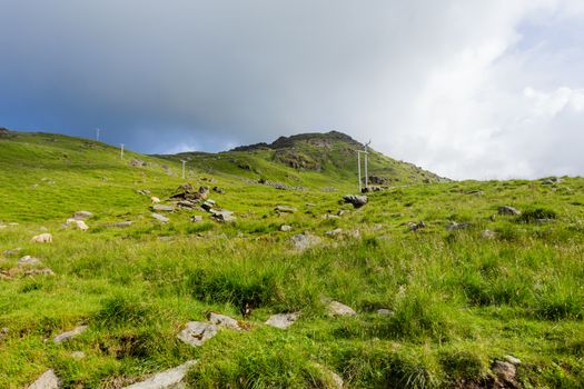 Beautifull scandinavian landscape with meadows and mountains. Lofoten islands, Norway.