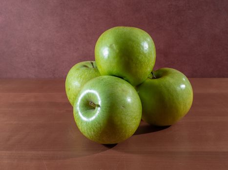 green apples copper modern wood background