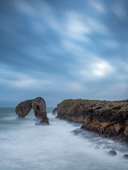 landscape of sea and rocks, Castro de las gaviotas in Asturias