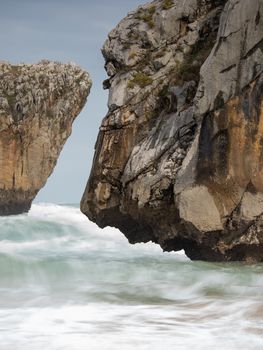 sea ​​and rocks landscape, sea caves in Asturias