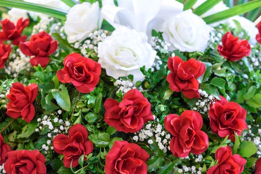 Beautiful decoration of red and white roses for special occasions like wedding or anniversary.