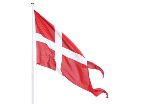 Flag of Denmark waving on a white background