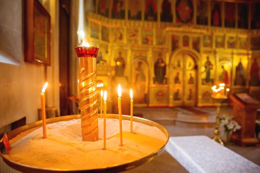 Candleholder. Details in the Orthodox Christian Church. Russia.
