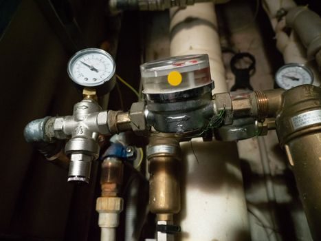 Water meters, special measurement of water flow. Sanitary equipment.