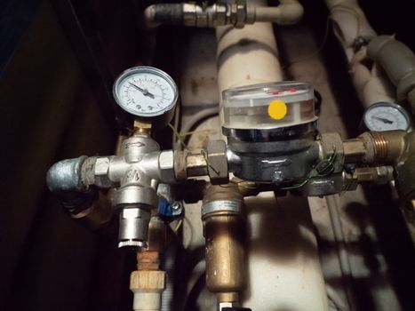 Water meters, special measurement of water flow. Sanitary equipment.