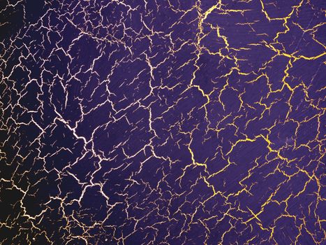 Dark violet texture with gold cracks. Surface with craquelure effect.