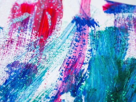 Abstract magenta and blue acrylic stains. Chaotic brush strokes. Textured artistic background.