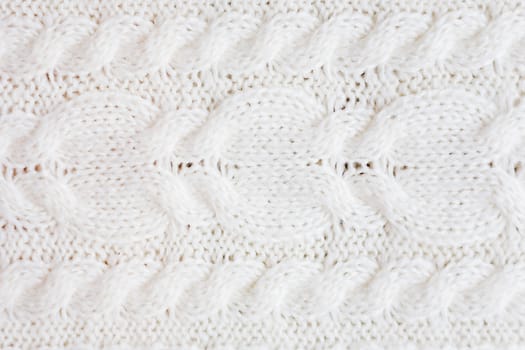 Abstract knitted background. Wool white sweater texture. Close up picture of knitted pattern.