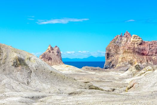 Active Volcano at White Island New Zealand. Volcanic Sulfur Crater Lake