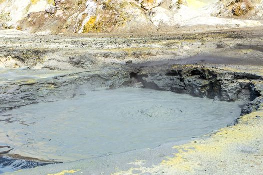 Active Volcano at White Island New Zealand. Volcanic Sulfur Crater Lake