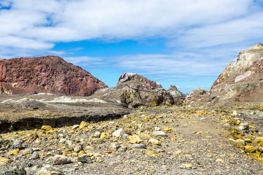 Active Volcano at White Island New Zealand. Volcanic Sulfur Crater Lake