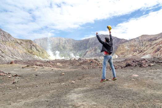 Active Volcano at White Island New Zealand. Volcanic Sulfur Crater Lake