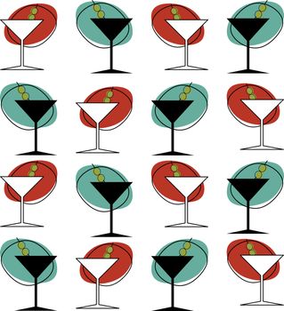 A repeating martini glass pattern in a retro style