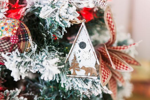 Christmas and New Year background with Eve Tree and decorations. Cozy holiday morning at home.