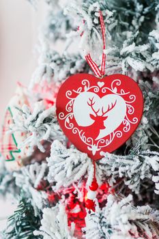 Christmas and New Year background with Eve Tree and decorations. Cozy holiday morning at home.