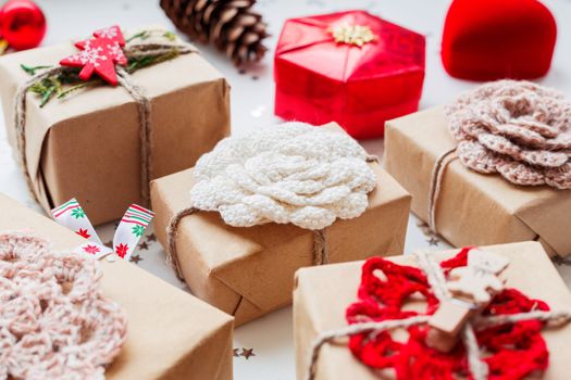 Christmas and New Year 2017 background with presents and decorations.
